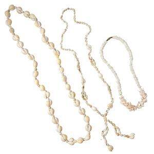 Vintage Shell and Cowrie Bead Necklace Lot of 3 Mixed Styles Natural Look